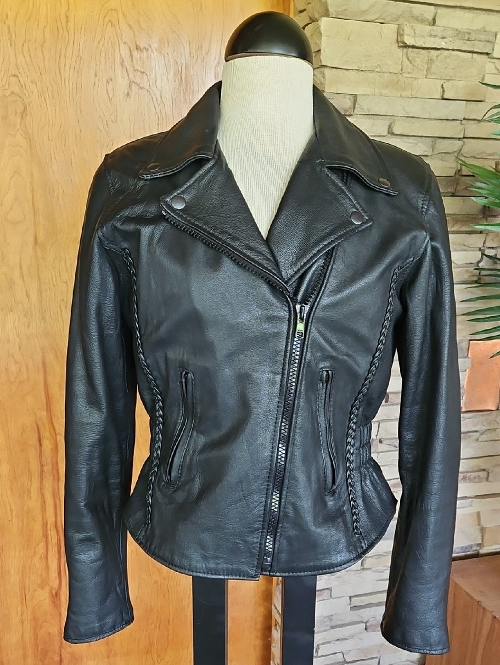 Women's Black Leather Biker Jacket
